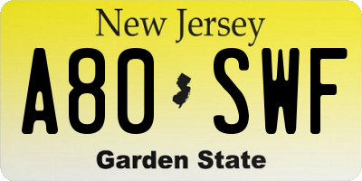 NJ license plate A80SWF