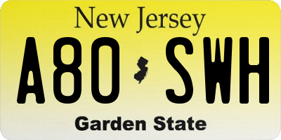 NJ license plate A80SWH