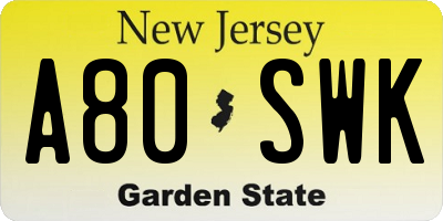 NJ license plate A80SWK
