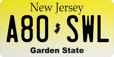 NJ license plate A80SWL