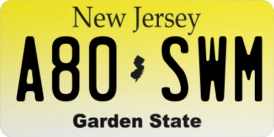 NJ license plate A80SWM