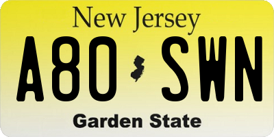 NJ license plate A80SWN