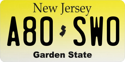 NJ license plate A80SWO