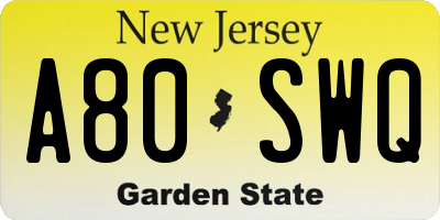 NJ license plate A80SWQ