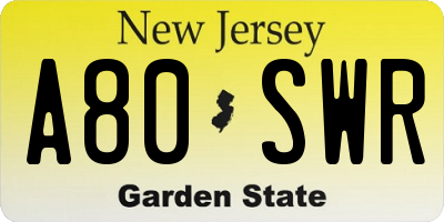 NJ license plate A80SWR