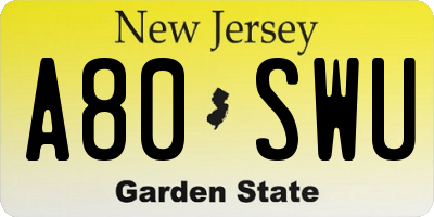 NJ license plate A80SWU