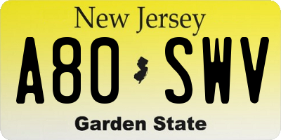 NJ license plate A80SWV