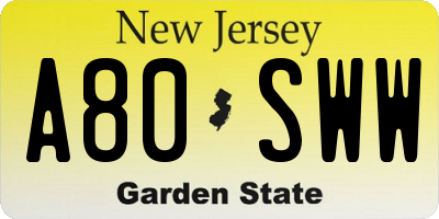 NJ license plate A80SWW