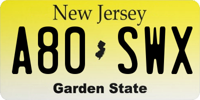 NJ license plate A80SWX