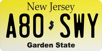 NJ license plate A80SWY