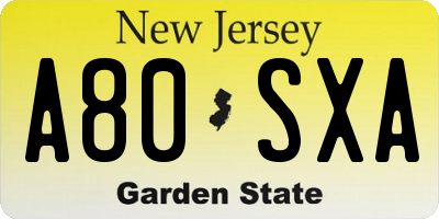NJ license plate A80SXA