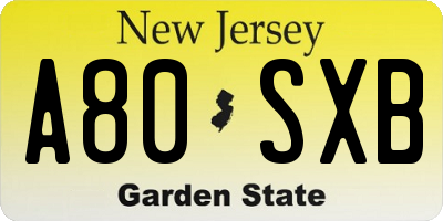 NJ license plate A80SXB