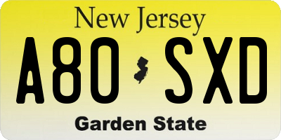 NJ license plate A80SXD