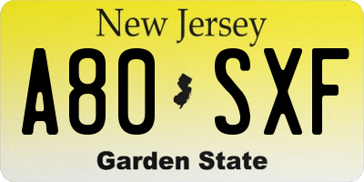 NJ license plate A80SXF