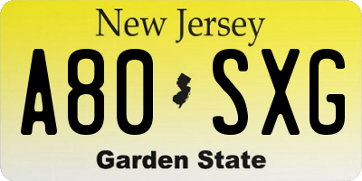 NJ license plate A80SXG