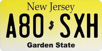 NJ license plate A80SXH
