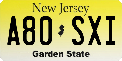 NJ license plate A80SXI