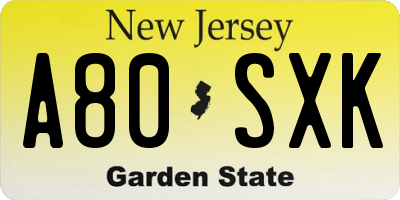 NJ license plate A80SXK