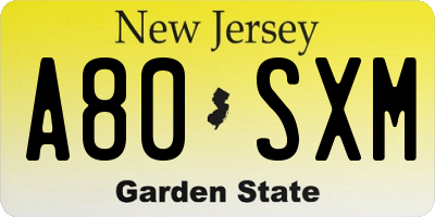 NJ license plate A80SXM