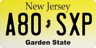 NJ license plate A80SXP