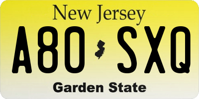 NJ license plate A80SXQ
