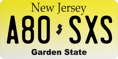 NJ license plate A80SXS