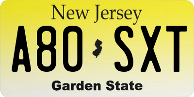 NJ license plate A80SXT