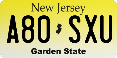 NJ license plate A80SXU