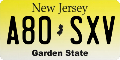 NJ license plate A80SXV
