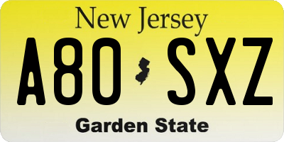 NJ license plate A80SXZ