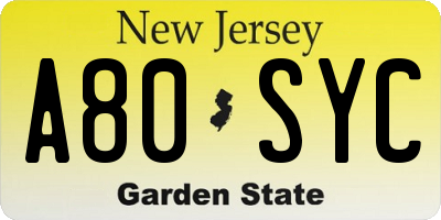 NJ license plate A80SYC
