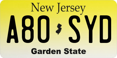 NJ license plate A80SYD