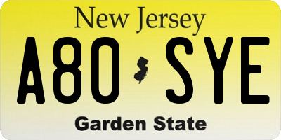 NJ license plate A80SYE