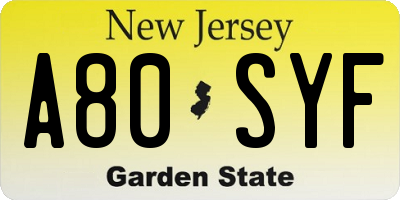 NJ license plate A80SYF