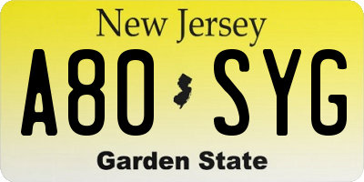 NJ license plate A80SYG
