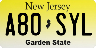 NJ license plate A80SYL
