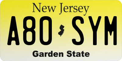 NJ license plate A80SYM