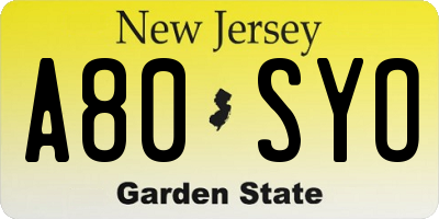 NJ license plate A80SYO