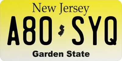 NJ license plate A80SYQ