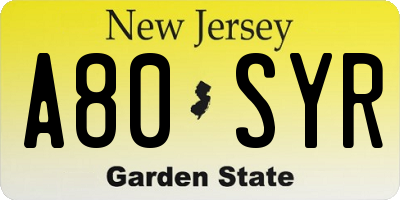 NJ license plate A80SYR