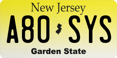 NJ license plate A80SYS