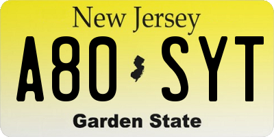 NJ license plate A80SYT