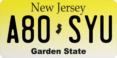 NJ license plate A80SYU