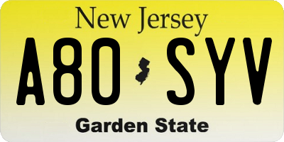 NJ license plate A80SYV
