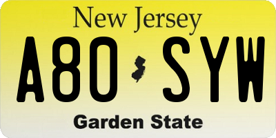 NJ license plate A80SYW
