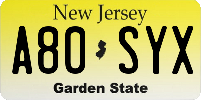NJ license plate A80SYX