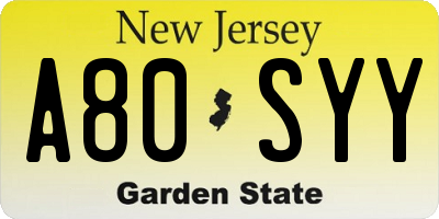 NJ license plate A80SYY