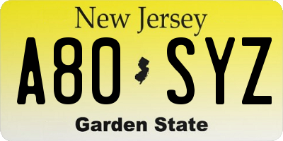 NJ license plate A80SYZ