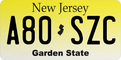 NJ license plate A80SZC