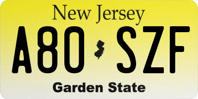 NJ license plate A80SZF